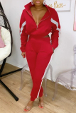 Red Fashion Casual Solid Patchwork Zipper Collar Long Sleeve Two Pieces