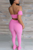Pink Sexy Strapless Flounce Two-pieces Set