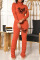 Orange Casual Letter Print Fold Turtleneck Long Sleeve Two Pieces