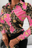 Pink Fashion Street Print Patchwork Turndown Collar Tops