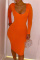 Orange Sexy Casual Solid Basic O Neck Long Sleeve Dresses