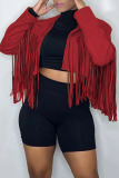 Red Casual Street Solid Tassel Patchwork Turndown Collar Outerwear