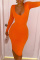 Orange Sexy Casual Solid Basic O Neck Long Sleeve Dresses