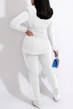 White Casual Work Solid Patchwork Turn-back Collar Long Sleeve Two Pieces