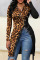 Leopard Print Sexy Print Patchwork Asymmetrical Zipper Zipper Collar Tops