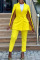 Yellow Work Elegant Solid Split Joint Buttons Turn-back Collar Long Sleeve Two Pieces
