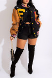 Orange Fashion Casual Patchwork Letter Outerwear