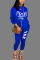 Blue Casual Print Letter O Neck Long Sleeve Regular Sleeve Regular Two Pieces