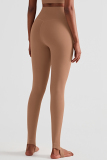 Light Brown Casual Sportswear Solid Hollowed Out Skinny High Waist Trousers