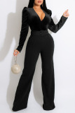 Red Sexy Solid Patchwork V Neck Straight Jumpsuits