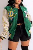 Green Fashion Casual Patchwork Cardigan Outerwear