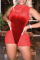Red Fashion Sexy Patchwork See-through O Neck Sleeveless Skinny Romper