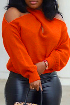 Orange Fashion Casual Solid Hollowed Out Tops