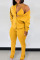 Yellow Casual Solid Split Joint Buckle Slit V Neck Long Sleeve Two Pieces