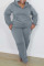 Grey Casual Solid Split Joint Zipper Hooded Collar Plus Size Two Pieces