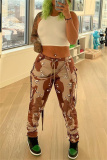 Multicolor Fashion Casual Camouflage Print Split Joint Regular Mid Waist Conventional Full Print Bottoms