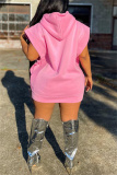 Pink Fashion Casual Solid Basic Hooded Collar Dresses