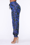 Blue Fashion Casual Camouflage Print Basic Regular High Waist Trousers