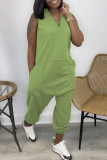 Army Green Casual Solid Basic V Neck Regular Sleeveless Jumpsuits