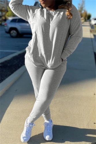 Grey Fashion Casual Solid Basic O Neck Long Sleeve Two Pieces