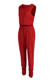 Red Fashion Casual Solid Vests Pants O Neck Plus Size Two Pieces