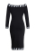 Black Fashion Casual Print Patchwork Bateau Neck Long Sleeve Dresses
