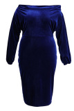 Blue Casual Solid Patchwork Off the Shoulder One Step Skirt Plus Size Dresses