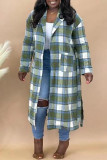 Multicolor Fashion Casual Plaid Print Cardigan Turndown Collar Plus Size Overcoat