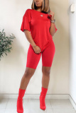 Red Fashion Casual Short Sleeve Two-piece Set