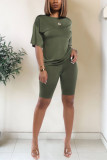 Army Green Fashion Casual Short Sleeve Two-piece Set