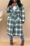 Multicolor Fashion Casual Plaid Print Cardigan Turndown Collar Plus Size Overcoat