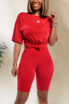 Red Fashion Casual Short Sleeve Two-piece Set