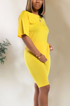 Yellow Fashion Casual Short Sleeve Two-piece Set
