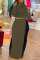Army Green Solid Patchwork Slit Turtleneck Straight Dresses