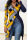 Yellow Sexy Print Split Joint Asymmetrical Zipper Zipper Collar Tops
