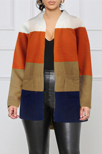 Casual Street Colorblock Pocket Weave Contrast Cardigan Collar Outerwear