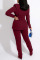 Burgundy Casual Work Solid Split Joint Turn-back Collar Long Sleeve Two Pieces