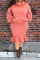 Pink Casual Solid Split Joint Pocket Fold Hooded Collar Plus Size Two Pieces