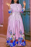 Pink Casual Elegant Print Patchwork Buckle Turndown Collar Straight Dresses