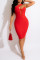 Red Fashion Sexy Solid Split Joint Backless One Shoulder Sleeveless Dress Dresses