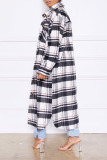 Pink Casual Plaid Print Patchwork Buckle Turndown Collar Outerwear