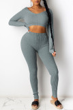 Grey Fashion Casual Solid Basic V Neck Long Sleeve Two Pieces