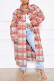 Pink Casual Plaid Print Patchwork Buckle Turndown Collar Outerwear