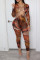 Multicolor Fashion Sexy Print Bandage Hollowed Out O Neck Skinny Jumpsuits