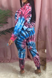 Multicolor Casual Print Tie Dye Split Joint O Neck Long Sleeve Two Pieces
