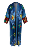 Blue Sexy Print Patchwork Plus Size Overcoat
