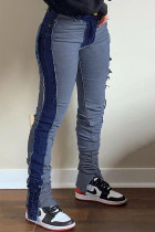 Dark Blue Fashion Casual Solid Split Joint High Waist Regular Denim Jeans