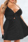 Black Sexy Solid Hollowed Out Split Joint Frenulum Backless Spaghetti Strap A Line Plus Size Dresses