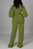 Green Fashion Print Patchwork With Belt V Neck Straight Jumpsuits