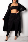 Black Sexy Solid Patchwork Strapless Long Sleeve Three Pieces